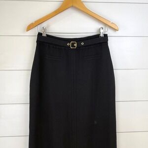St. John Sport Marie WOOL Black Knit Maxi Skirt Gold Buckle Belt WOMEN S Santana